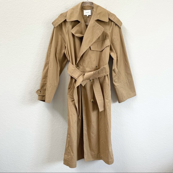 Vince Cotton Trench Coat Dark Khaki Size Large - Picture 2 of 10